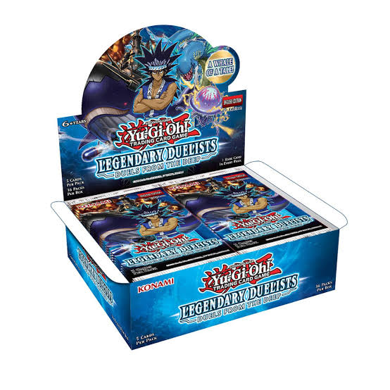 Yu-Gi-Oh! TCG Legendary Duelists Duels from the Deep booster box showing 36 packs inside open display box with Konami branding