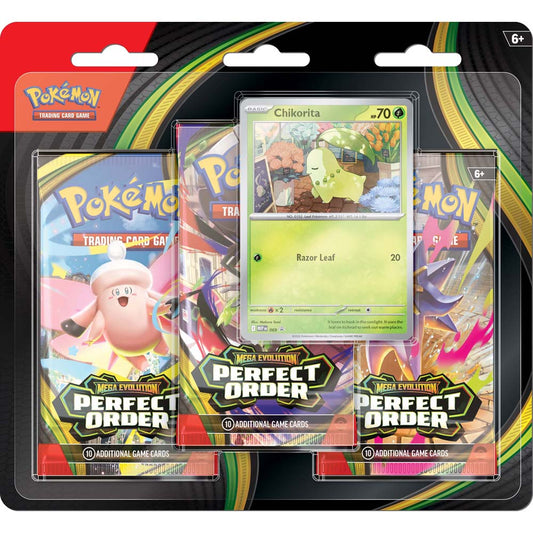 Pokémon TCG: Mega Evolution Perfect Order 3-Pack Blister (Chikorita Promo)
